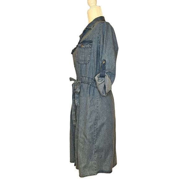 NWT MPH Collection Denim‎ Chambray Belted Dress Women’s Medium (c-71) - Picture 3 of 6